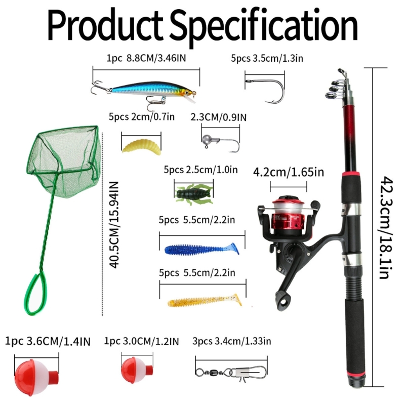 Landing Net Telescopic - Juego pesca para principiantes, aparejos pesca
